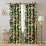 Cloth Fusion Printed Blackout Curtains 9 Feet Long Set of 2 Room Darkening Long Door Curtain with Grommet (Green Roses)