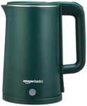 Amazon Basics 1.5L Cool Touch Electric Kettle | 1500 Watt | Stainless Steel Body | Auto Cut-Off | Triple Safety Protection (Green)