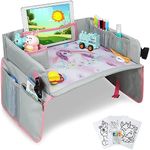 INSAT - Kids travel tray - cars tray table for kids - Kids car table back seat kids travelling essentials activity - Foldable - Waterproof - Includes accessories - Coloring sheets - 6 colored markers