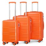 British Traveller 3Pcs Suitcase Set Carry On Hand Cabin Luggage Medium Size Hard Shell Checked in Suitcase with 4 Spinner Wheels TSA Lock 20" 24" 28" Travel Trolley Case(3 Pcs Set, Orange)