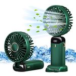 Jsdoin Hand Held Fan,Portable Handheld USB Rechargeable Fans with 5 Speeds,Battery Operated Mini Fan Foldable Desk Desktop Fans with LED Display for Home Office Bedroom Outdoor Travel (Green)