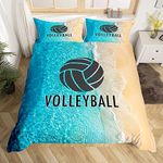 Volleyball Duvet Cover Set Full Size 3D Ocean Beach Bedding Set 3pcs for Kids Girls Boys Teens Room Decor Modern Ball Sports Gaming Comforter Cover Romantic Blue Quilt Cover,2 Pillowcases