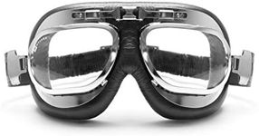 Bertoni Motorcycle Vintage Aviator Goggles Chrome Plating Steel - Antifog Lens - AF191CR by Bertoni Italy (Black)