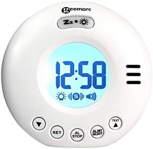 Geemarc Wake 'N' Shake Voyager - Réveil de Voyage avec Alarme Puissante de 75dB, Flash Lumineux et Vibreur Intégré pour Personnes au Sommeil Profond - Fonctionne sur Piles - Blanc