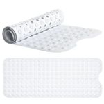 White Bath Mat | Machine Washable Shower Mat For Kids (100x40cm) Extra Long Bath Mat Non Slip Anti Mould Shower Mat | Rubber Suction Cup Non-Slip Bath Mats for Inside Bath