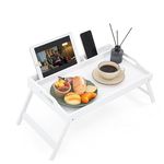 Unibos | Bamboo Bed Tray Table with Handles & Foldable Legs, Multipurpose Lap Tray, Desk for Breakfast in Bed, Sofa, Platters, Working, Drawing, Laptop Stand, Snack Tray etc | Tray with Media Slot