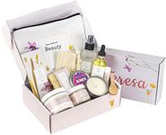 Lizush Luxury Spa Gift Basket And Self Care Gifts For Women - 9 Piece Set With Soap, Scrub, Body Oil, Mist, Lip Balm, Facial Mask, Cosmetic Bag, Candle, Soap Saver