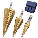 3Pcs High-Speed Steel Step Drill Bit Set, LepoHome Cone Titanium Coated Metal Hole Cutter 1/4" Hex Shank Drive Quick Change 4-12mm/4-20mm/4-32mm 商品名称