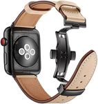 AIYIRUO Compatible with Apple Watch 7 Leather Strap 45 mm 41 mm 44 mm 40 mm 38 mm 42 mm, Men's Women's Folding Clasp Replacement Original Leather Strap for iWatch Series 7 6 5 4 3 2 1, 42mm/44mm/45mm