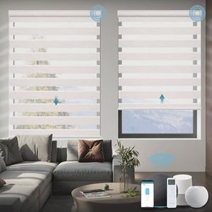 WEFFORT Motorized Shades,Zebra Blinds Works with HomeKit, Alexa, Google Home,Smart Shades Electric Polyester Blinds with Remote for Home Office Custom Size,Silky Ivory