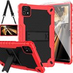 Doemoil for T-Mobile Revvl Tab 5G Tablet 10.36 inch 2023 Released Case Built in Kickstand Hybrid Case Hard Back Case Come with Tempered Glass/Shoulder Strap for T-Mobile Revvl 2023 (Red+Black/1 Pcs)