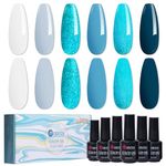 Mobray Gel Nail Polish Set-6 Colors White Lake Blue Baby Blue Navy Blue Dark Blue Gel Polish,Sea and Sky Tones Nail Gel Polish Kit,Soak Off U V LED nail gel polish,Nail Art Design Gift for Women