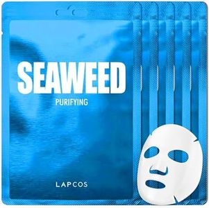 LAPCOS K Beauty Seaweed Sheet Mask - Purifying & Hydrating Face Masks with Hyaluronic Acid & Squalane for Dull, Dry Skin & Uneven Texture - Highly Breathable Lyocell Sheet Korean Skin Care (Pack of 5)