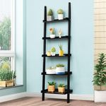 CASART 5 Tiers Ladder Rack, Wall Display Shelf Stand, Home Office Storage Shelving Unit Flower Plants Organiser Stand for Living Room Kitchen Bathroom (57 x 32 x 189cm, Black)