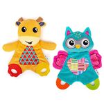 teytoy 2 Pcs Sensory Baby Teething Toys with Baby Teether&Crinkle Paper, Newborn Bib Saliva Soother Towel, Soft Snuggle Sleeping Security Blanket for Babies 0-36 Months Unisex Baby Gifts(Owl and Deer