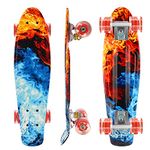 Caroma Skateboard Beginners Teenagers Adults 56 cm Mini Cruiser Skateboard with 60 mm PU Wheels, Complete Skateboard with ABEC-7 Bearings, Retro Style, Red and Blue, 56 x 14.5 x 12.5 cm