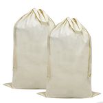 Canvas Laundry Bag, 2 Pack Cotton Laundry Bag with Handles & Drawstring Closure, Heavy Duty Washable Laundry Basket Liner Hamper Liner (simple)