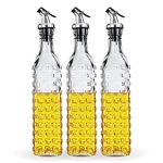 Amazon Brand - Solimo Oil Dispenser with Spout; Leak-proof, Dust-proof, Messy-pour-free, Silica Glass, Dotted Design, Set of 3, 500 ml (Transparent)