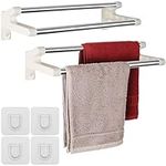 Belle Vous (2 Pack) Plastic Towel Holder Rails - 36cm/14 Inches -Wall Mounted Self-Adhesive Bars for Bathroom/Kitchen - Brushed Stainless Steel Rods