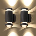 CELAVY Outdoor Wall Lights Up Down, Outside Wall Lights Mains Powered, IP65 Front Door Porch Light Aluminium, GU10 Exterior Electric Round LED Lighting Sconce Wall Mounted for House 2 Pack, Black