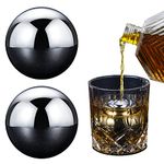 Whiskey Stone Balls Reusable Stainless Steel Metal Ice Cubes Chilling Rocks Golf Ball Wine Ice Chiller Stocking Stuffer Drink Coolers Gift Set of 2(2.2 inches Diameter)