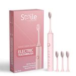 Smile Therapy Advanced Sonic Electric Toothbrush - 6 in 1 for Adults Kids, Rechargeable Long Battery Life 50 Days, with 4 Brush Heads, 6 Modes with 2 Minutes Smart Timer (Pink, Electric Toothbrush)