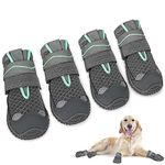 AUTOWT Dog Boots, Breathable Paw Protector Dogs Shoes, Dual Adjustable & Washable Non-Slip Dog Booties with Reflective Strip for Large Medium Small Dogs Injured Paws Walking Running Outdoor(Grey, #8)