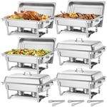 VEVOR Rectangle Chafing Dish, 9 Qt 6 Pack Stainless Steel Chafing Dish, Food Warmer Chafer Complete Set with Hollow Handle, 3 Food Tongs, Lid, Fuel Holder, Chafer Dishes for Banquet Party Wedding