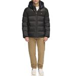 Tommy Hilfiger Men's Hooded Puffer Jacket, Black/Faux Leather, M