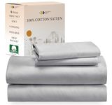 California Design Den Soft 100% Cotton Sheets for Queen Size Bed Sheets with Deep Pocket, 4 Piece Queen Sheet Set with Sateen Weave, Cooling Sheets (Light Gray)