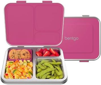Bentgo® Kids Stainless Steel Leak-Resistant Lunch Box - New & Improved 2022 Bento-Style with Upgraded Latches, 3 Compartments, & Bonus Container - Eco-Friendly, Dishwasher Safe, BPA-Free (Fuchsia)