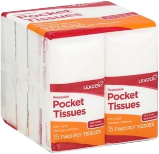 LEADER Soft 2-Ply Facial Tissues Pocket Packs, Pure Cotton, On-The-Go Travel Size, Resealable, 48 Packs of 15 (720 Tissues)