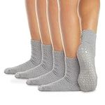 LA Active Fuzzy Socks - 4 Pairs - Non-Skid Anti-Slip Grip for Home & Hospital (Dove Grey, L/XL)