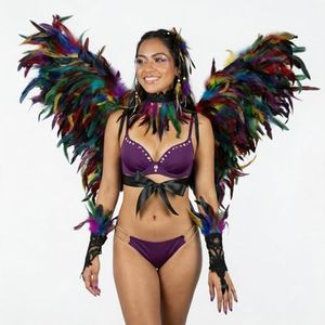 anpingift Rainbow Feather Angel Wings Costume Set for Women Colorful Carnival Festival Outfit with Feather Collar and Gloves, Rave Party Dance Accessories