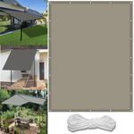 Sunscreen Awning Canopy 2.4 x 2.4 m(7.9 x 7.9ft) Waterproof Garden Sun Shade Sail with Free Rope UV Block Weather-Resistant with Grommets Pes Shade Netting for Carport Swimming Plants, Khaki