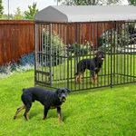 GarveeLife Large Dog Kennel with Waterproof Roof, 8x4x6FT Large Outdoor Dog Kennel with Feeding Doors, Heavy Duty Dog Enclosures for Outdoor Garden Backyard Courtyard Black