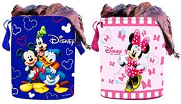 Kuber Industries Disney Print Round Non Woven Fabric Foldable Laundry Organiser with Handles,45 LTR (Set of 2, Blue & Pink)-KUBMART11676, Standard