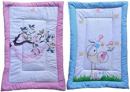 SmallBerry™ Combo Newborn Baby Pom Pom Cotton Baby Bed | Godari | Cradle Bed | Crib Sheet | Changing Mat Baby Godadi | Godari | Bedding Set | Mattress_Pack of 2 Piece_Bird & Giraffe