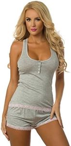 Velvet Kitten Sweetness Short Sexy PJ Camisole Set Pajama Sleep Shirt Sleepwear, Grey, Large