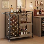 GarveeHome Bar Cart, 3 Tier Bar Carts for The Home, Home Bar & Serving Carts, Rolling Bar Cart with Wheels, Drink Cart with Wine Rack & Wine Glass Holder Up to 24 for Kitchen and Living Room-Grey