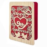 DELLA STELLA Wooden 9th Anniversary Card, Handmade 9 Years Wedding Anniversary Greeting Card, 9th Anniversary Card for Her, Him, Husband, or Wife.