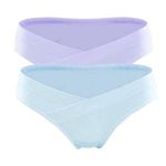 DClub Womens Cotton Postpartum Maternity Underwear | Pregnancy Postpartum Panties | Seamless Under The Bump Bikinis. (Large, Purple + Light Blue)