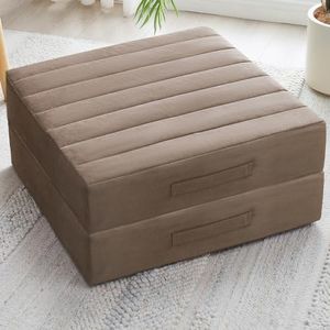 JKMAX 2 Pcs High Density Foam Floor Pillow - Upgraded Large Pillows Seating for Adults - Outdoor Floor Cushion with Soft Tufted Cover - Yoga Pillows for Sitting On Floor - 22 Inch Coffee