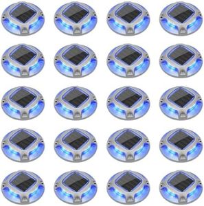 VOLISUN Solar Driveway Lights Dock Marine Lights 20 Pack,2 Colors in 1,Outdoor LED Deck Lights,Solar Powered Waterproof Warning Step Lights for Driveway Sidewalk Pathway (Blue/White)