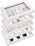 ProCase 5 Layers Stackable Jewelry Tray Box, Stackers Jewelry Trays for Dresser Drawer Storage, Jewelry Organizer Case with Lid for Earrings Bracelet Watch Lipstick Ring -White