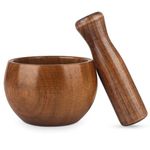 Hisize Wood Mortar and Pestle Set, Wood Grinder Bowl for Guacamole, Salsa, Herb Crusher and Pill