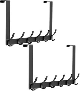 Peasulin 2 Pack Large Over The Door Hooks, Sturdy Door Hanger with 12 Hooks, Door Towel Rack for Bathroom, Bedroom, Kitchen, Coat Rack for Hanging, Easy to Install (Black)
