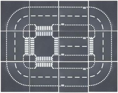 HUIZDQ 12 pezzi piastre stradali, città strada strada costruzione piastra di base giocattolo compatibile con tutte le grandi marche, 10" x 10" (grigio)