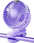 SWEETFULL Portable Clip on Fan - Battery Operated Stroller Fan, 4000mAh Small Rechargeable Fan with LED Display, 4 Speeds, Mini Personal Cooling Desk Fan for Golf Cart Travel Camping Gym (Purple)