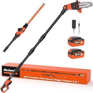 MAXLANDER Akku Heckenschere und hochentaster elektrisch Teleskop Combo,4,5m maximale Reichweite mit Verlängerungsstange,45cm Schnittlänge Heckenschere, 20cm Schnittlänge Kettensäge mit 2 * 3.0Ah Akku